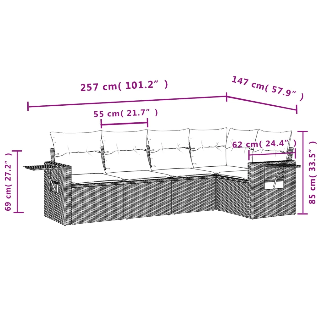 Set Divano da Giardino 5 pz con Cuscini Beige in Polyrattan 3252465