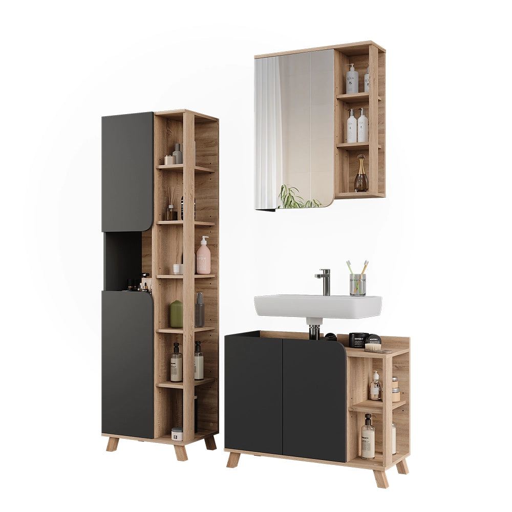Vicco Set di mobili da bagno Sonoma/antracite 3 parti
