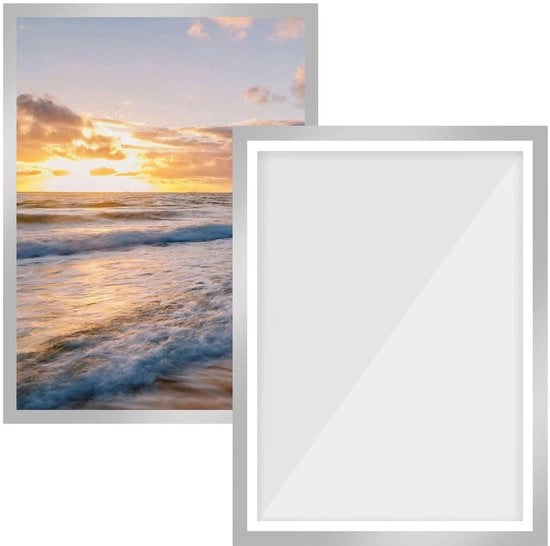 Fotoframma a diamanti - 2 pezzi - 30 x 40 cm - Magnetico - Autoadesivo - Argento - Materiale PVC - Cornice per foto