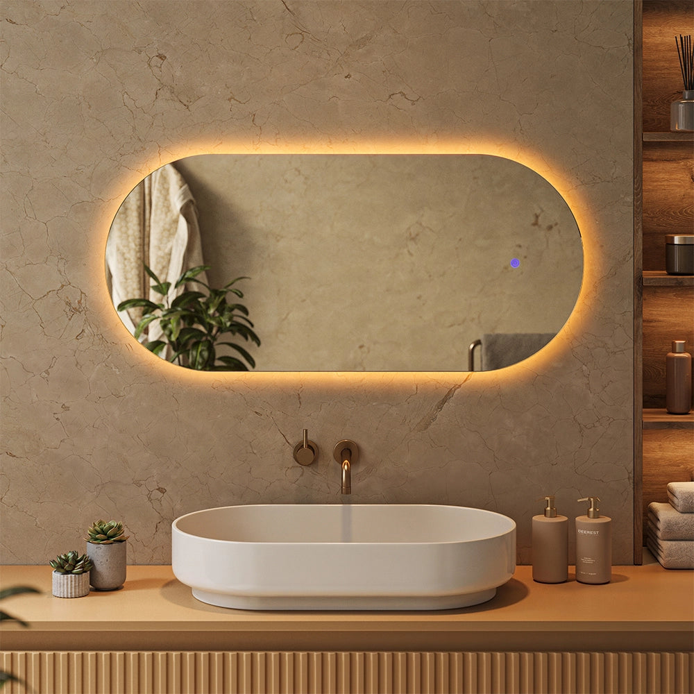 Specchio bagno Bianco 110 x 50 cm con illuminazione a LED Vicco