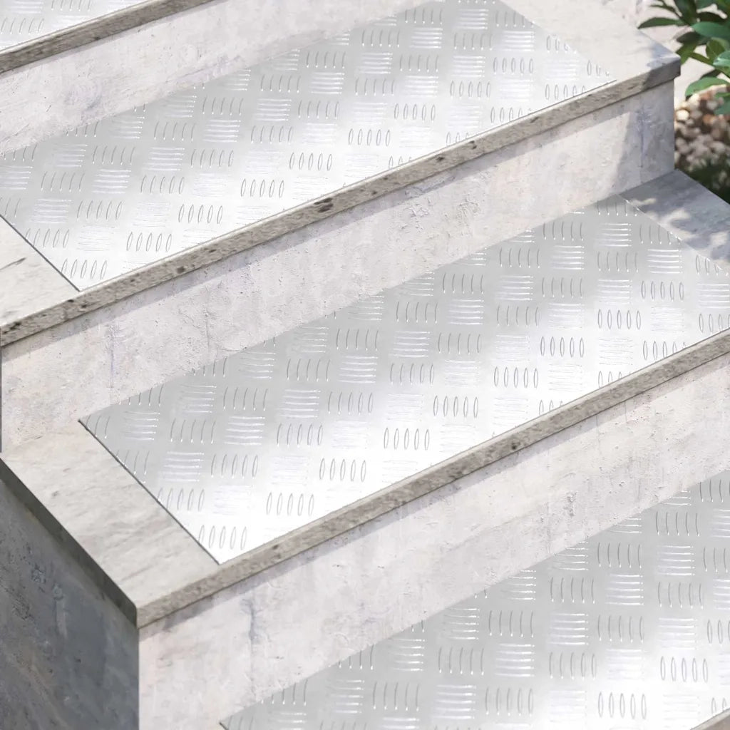 Gradini per Scale 2 pz | Tappetini per scale autoadesivi Argento 80 x 30 cm Alluminio