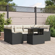 Set Divano da Giardino con cuscino 7 pcs Nero Poly Rattan