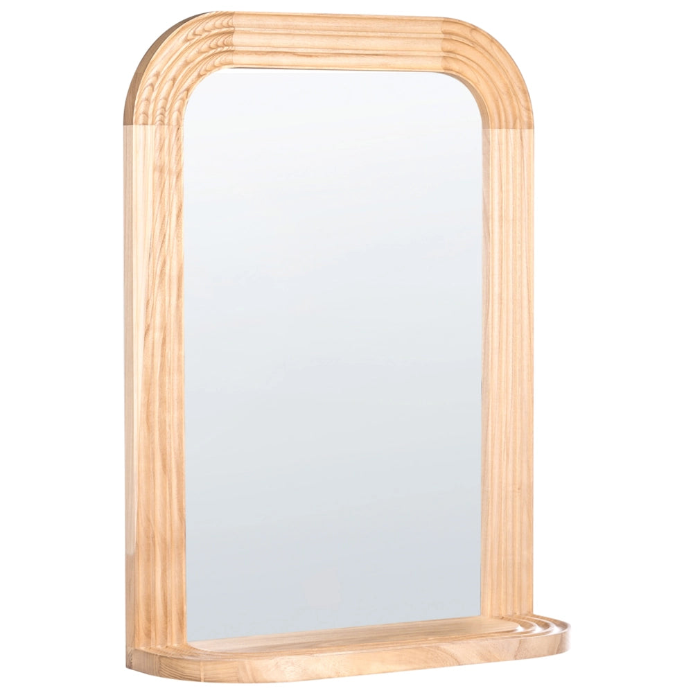 Specchio da Parete Marrone con Cornice in Legno di Paulownia e Mensola Stile Scandinavo