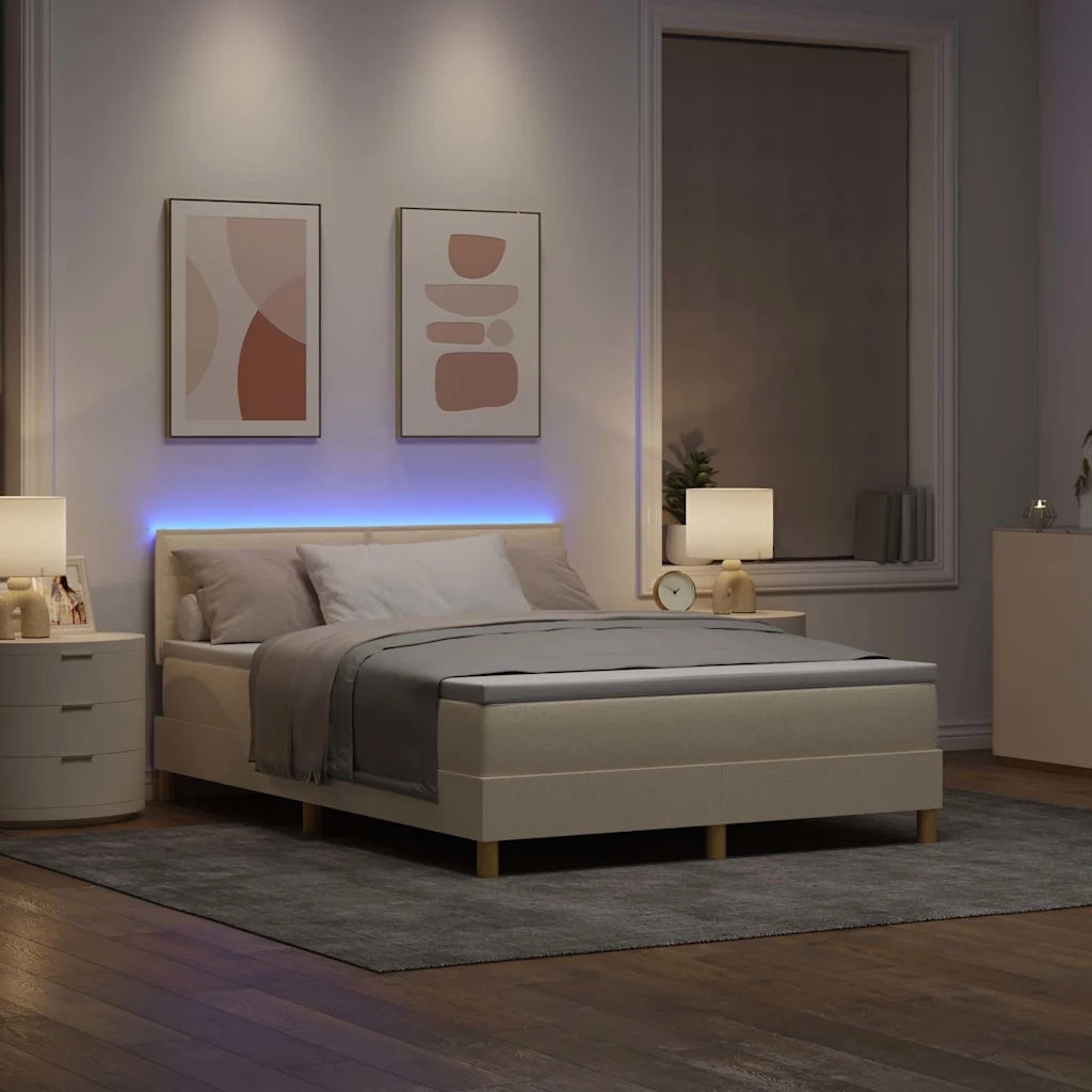 Letto a Sorgente LED con strisce LED Crema 140 x 190 cm Tessuto 3342364