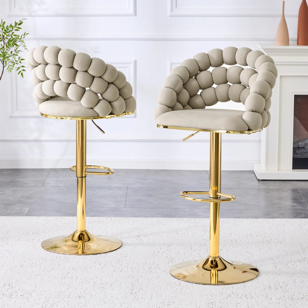 Sgabelli da Bar Set 2 Pezzi ¨C MINIMAL ¨C Velluto Grigio, Schienale, Struttura Regolabile Dorata