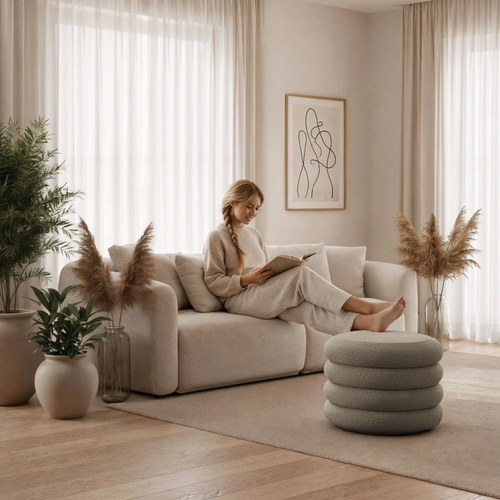 Pouf contenitore cilindrico in tessuto teddy 55 cm MOLLIS Moka