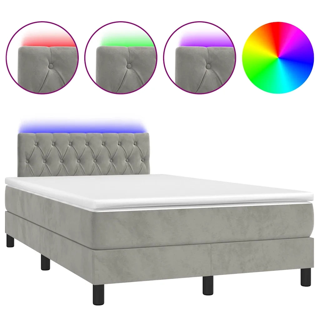 Letto a Molle con Materasso e LED Grigio Chiaro 120x190 cm Velluto