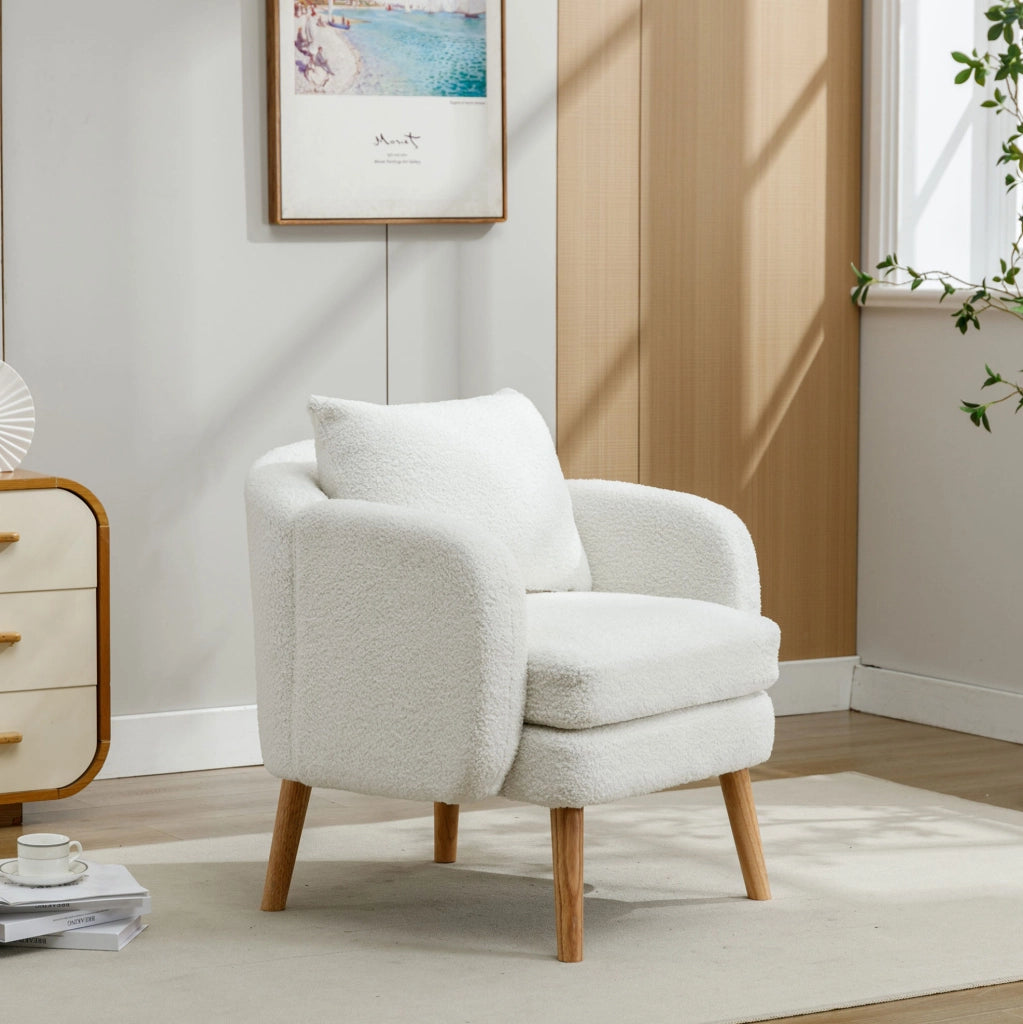 Poltrona singola in tessuto teddy con cuscino; 71x72x71 cm; bianco