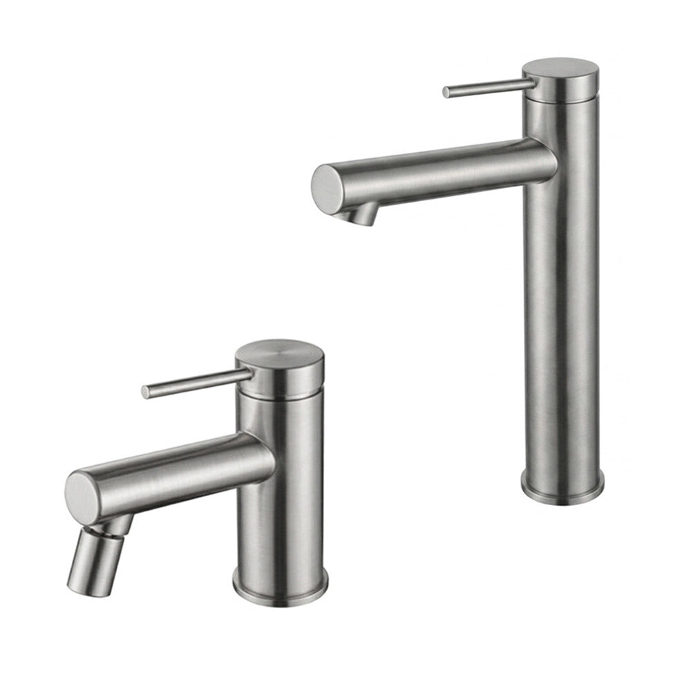 Set miscelatori lavabo alto e bidet spazzolato grigio in ottone con leva monocomando slim Alba