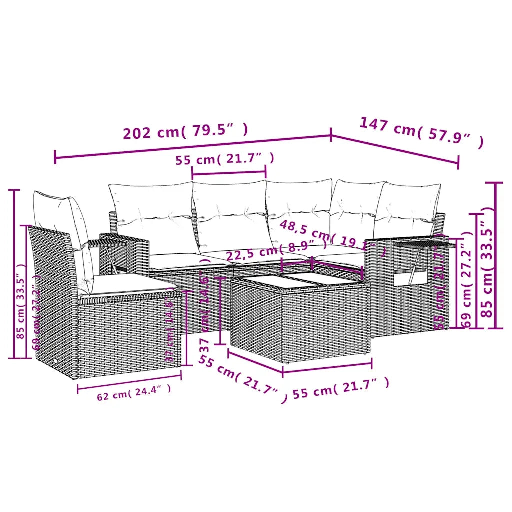 Set Divano da Giardino 6 pz con Cuscini Marrone in Polyrattan 3252520