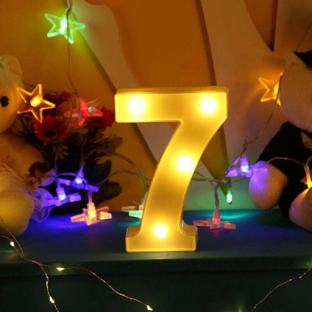 Trade Shop - Numero 7 Luminoso Bianco A Led Decoro Per Eventi Feste Luce Calda 3000k 16x3cm -