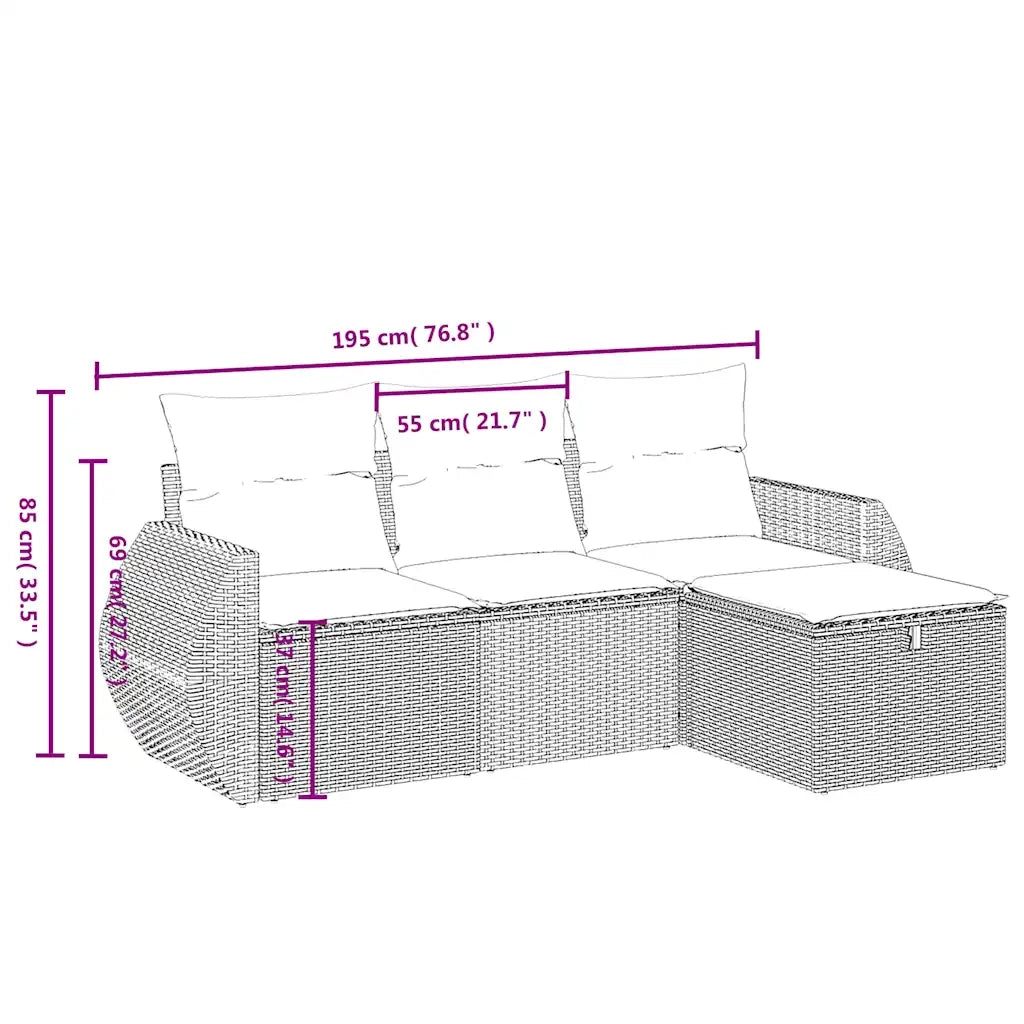 Set Divano da Giardino 4 pz con Cuscini Beige in Polyrattan 3264064