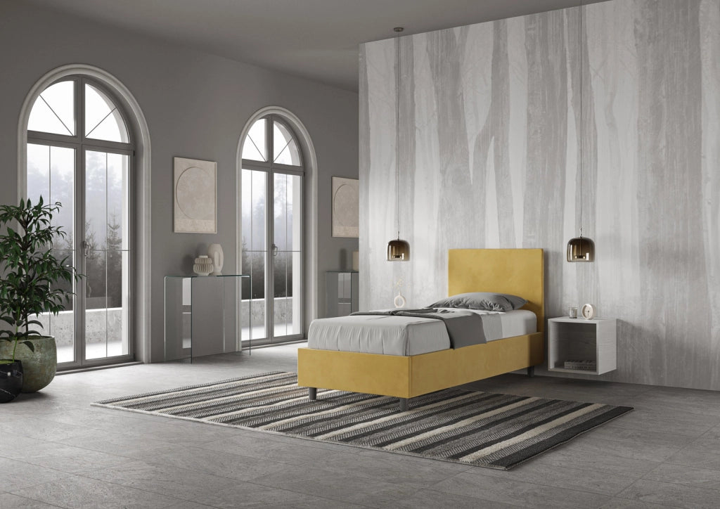 BS COM Letto singolo contenitore imbottito 90x190 microfibra ocra