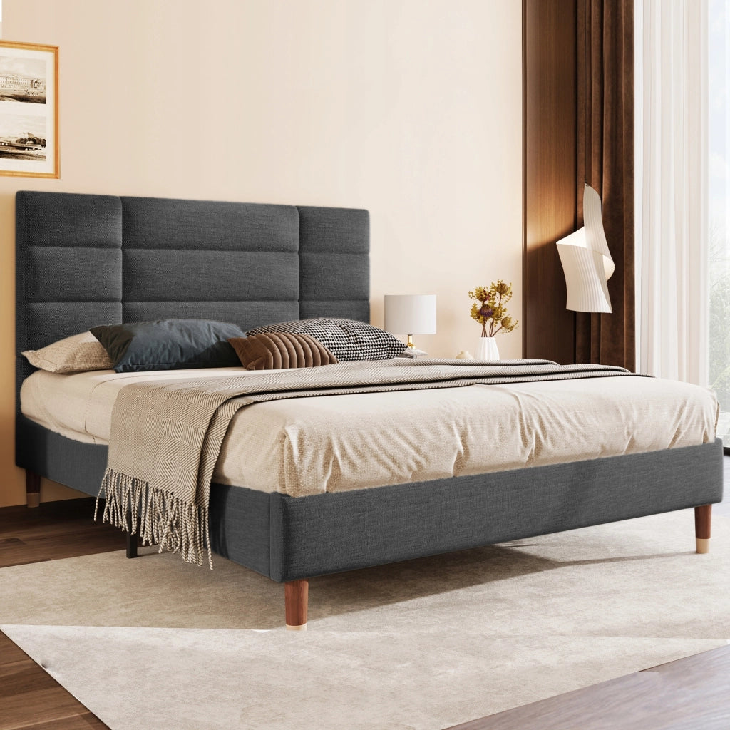 Letto imbottito 140x200 - Xylo - Grigio scuro, lino