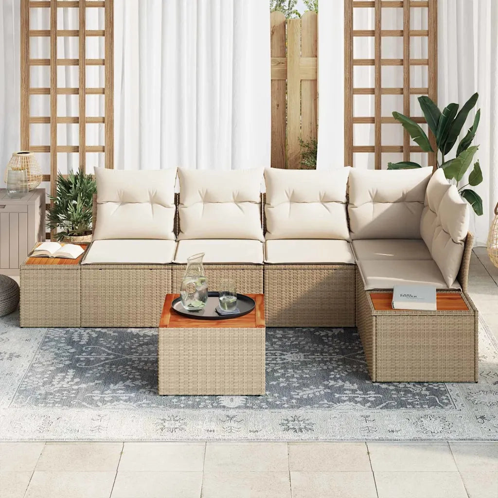 Set Divano da Giardino con cuscino 6 pcs Beige Poly Rattan 3348092