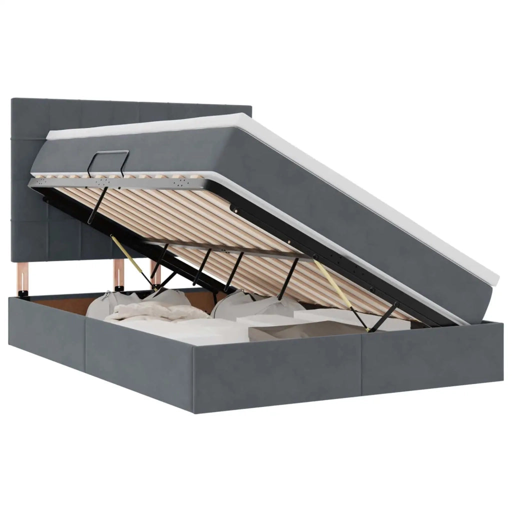 Letto con contenitore e LED Grigio scuro 140 x 200 cm Velluto