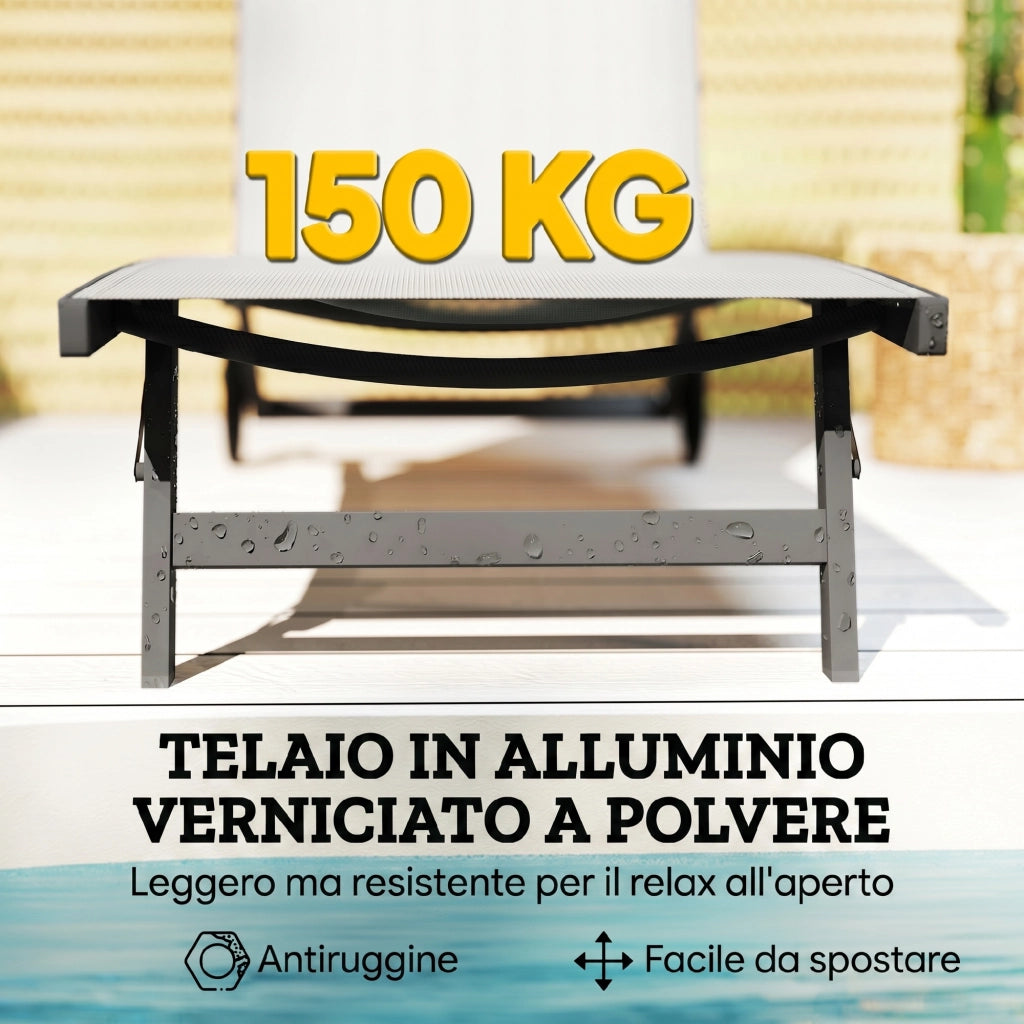 Set 2 Lettini Prendisole Reclinabili ¨C Xylo ¨C Alluminio Tessuto Traspirante Crema 66x165x102 cm