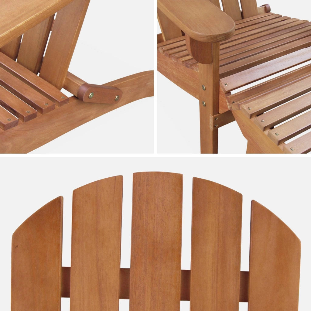 Set 2 poltrone in legno con poggiapiedi, marrone naturale