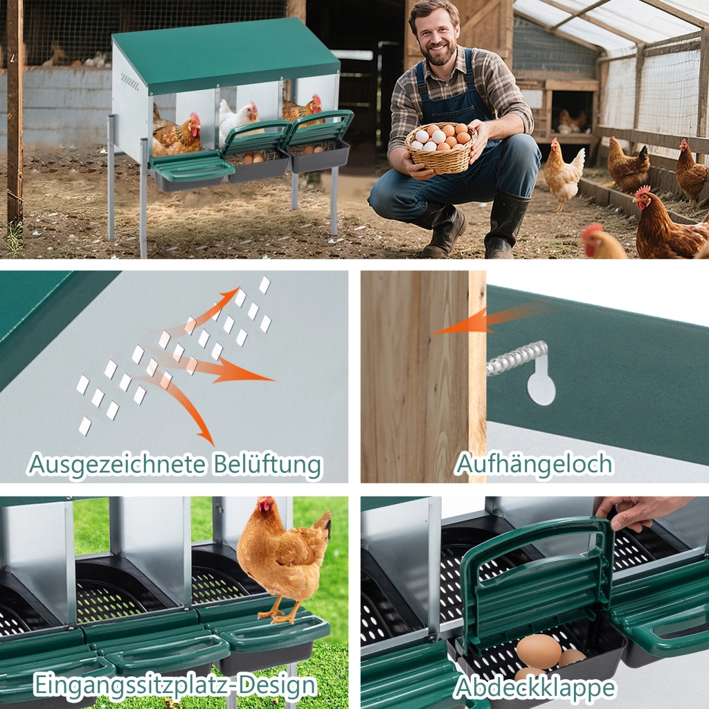 Nido per Galline con 3 Scomparti e Gambe ¨C MINIMAL ¨C Verde, per Esterno