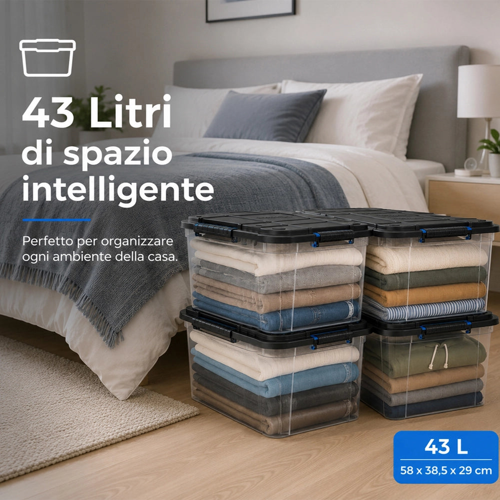 Set 4 Pezzi Contenitori con Coperchio Storage Box Solid Cargo 43L 58x38.5x29 cm