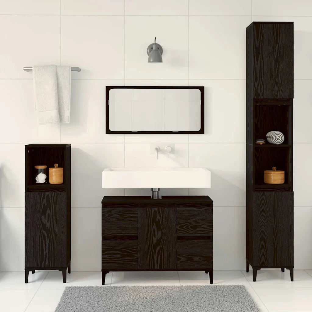 Set di mobili per il bagno Montaggio a parete 3 pcs Rovere Nero 3333091