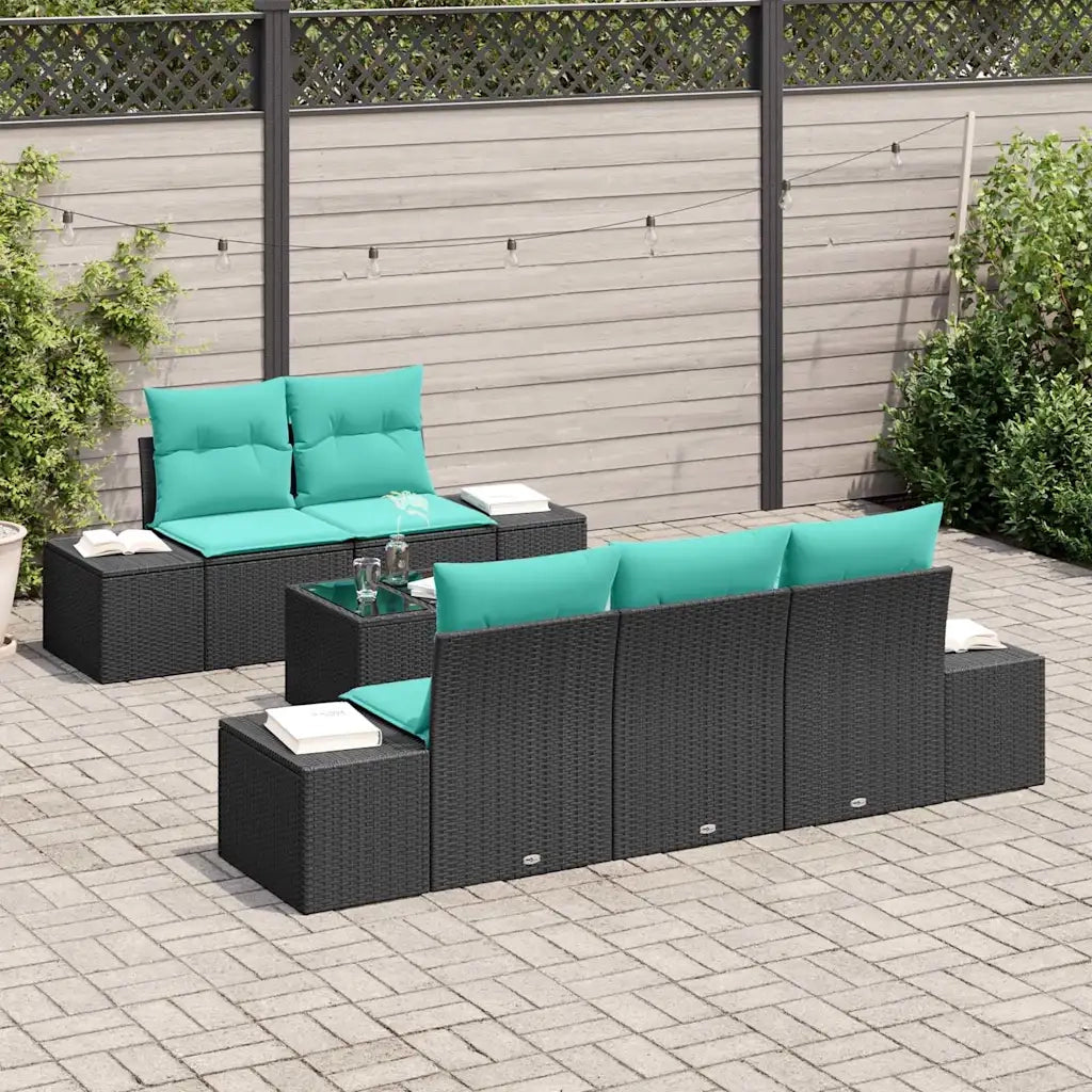 Set Divano da Giardino 6 pz Nero e Turchese polyrattan 3355615