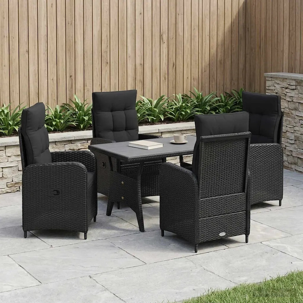Set da pranzo per esterni 5 pcs Nero polyrattan 3422257