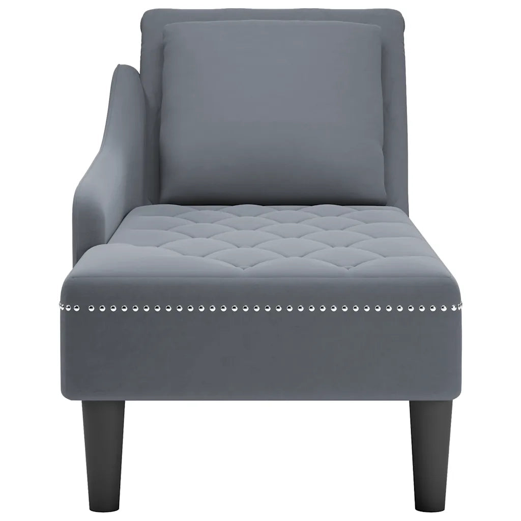 Sdraio con Cuscino e Bracciolo Destro in Velluto Grigio Scuro 4009773