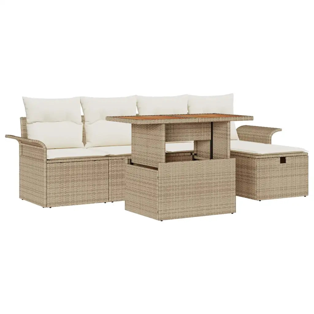Set Divano da Giardino con cuscino 6 pcs Beige polyrattan 3359907