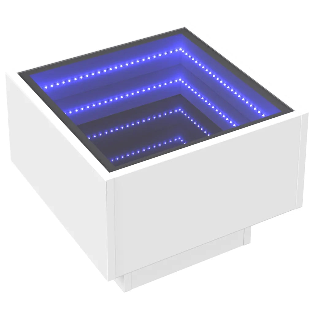 Comodino | Armadio da Notte | Mobiletto da notte con LED Infinity Bianco 40x40x30 cm