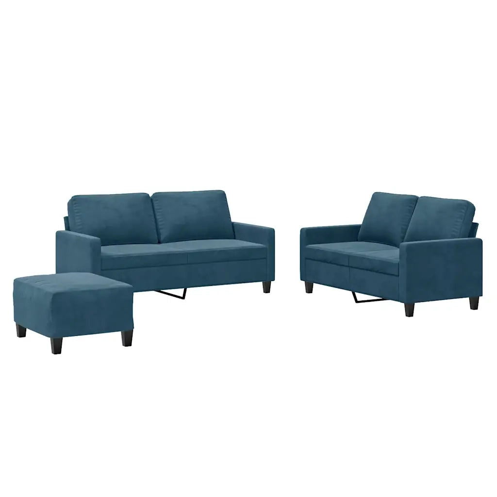 Set di Divani 3 pz con Cuscini Blu in Velluto 3201515