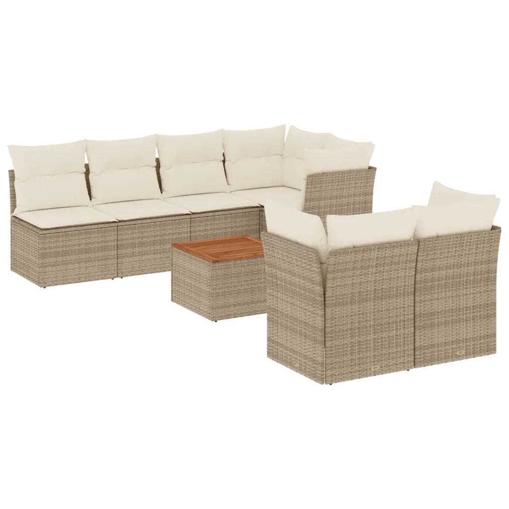 Set Divano da Giardino 8 pz con Cuscini Beige in Polyrattan