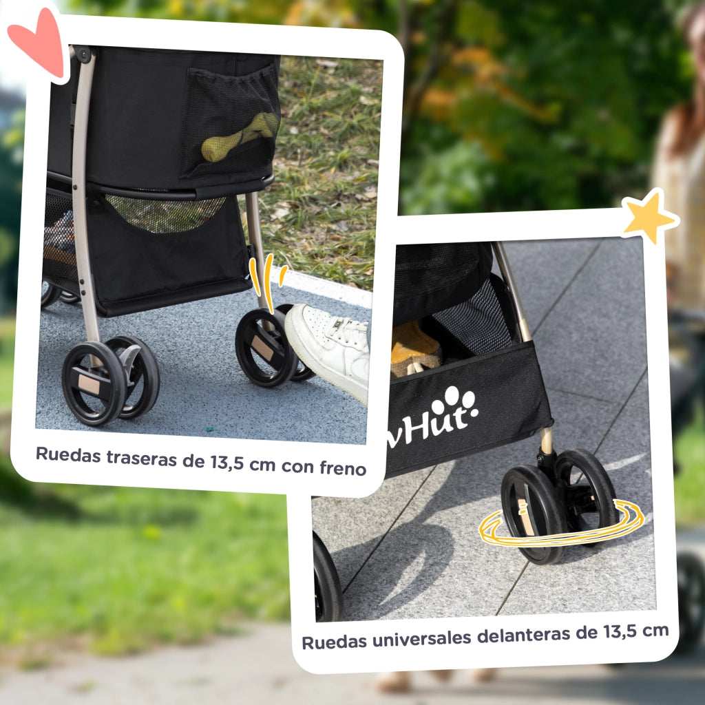 Carrello per Cani Piccoli 3 in 1 ¨C Xylo ¨C Rimovibile con Cestino e Cuscino Nero
