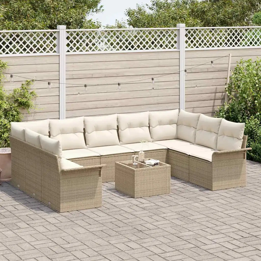 Set Divano da Giardino con cuscino 10 pcs Beige polyrattan 3345531