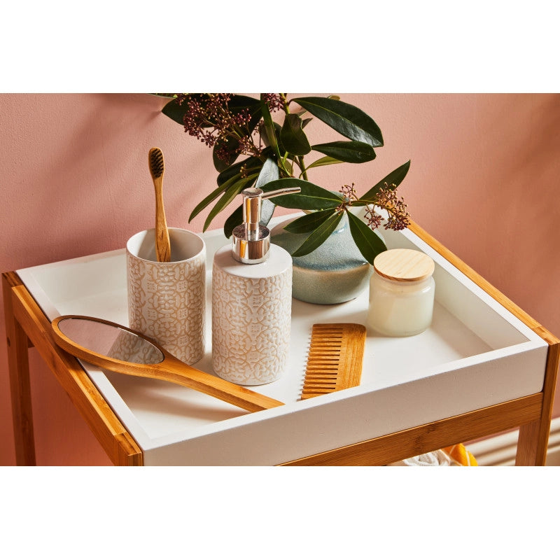 Mobiletto Levia 1 Contenitore E 1 Ripiano In Mdf Bianco E Bamboo