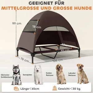 CUCCIA per cani rialzata con tettuccio 106x76x99 cm Coffee