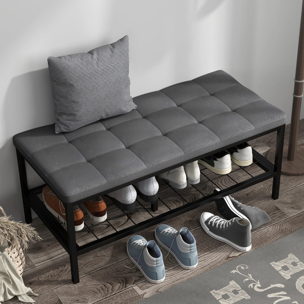 Panca con cuscino, scarpiera e ripiano ¨C Minimal ¨C Grigio, 90x41x40cm