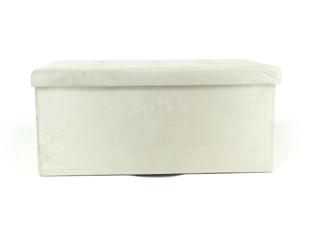 Pouf Contenitore Imbottito Pieghevole Modello Double Velvet Colore Crema