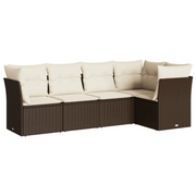 Set Divano da Giardino 5 pz | Set Salotto da Giardino con Cuscini Marrone in Polyrattan