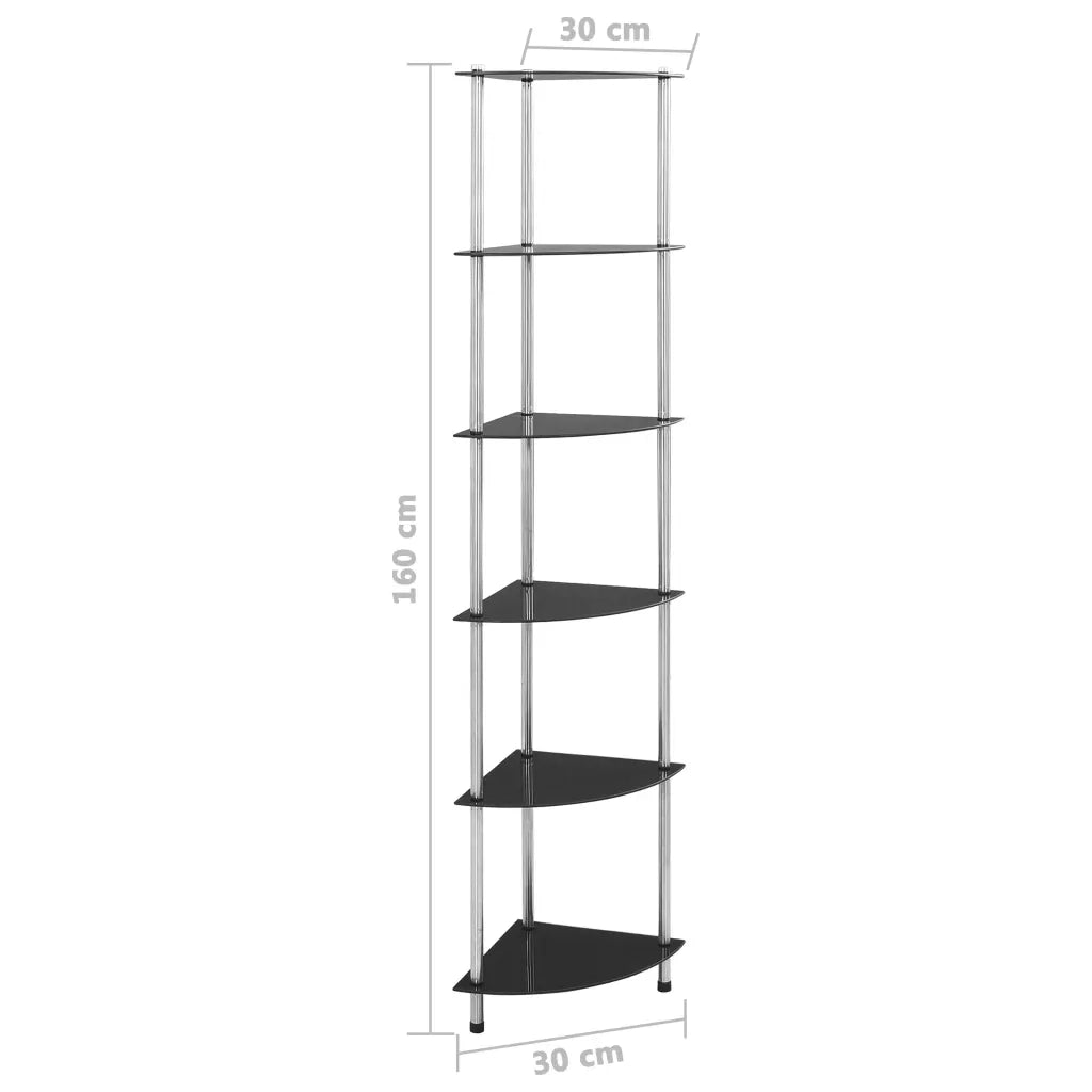 Scaffale a 6 Livelli Nero 30x30x160 cm Vetro Temperato 249522