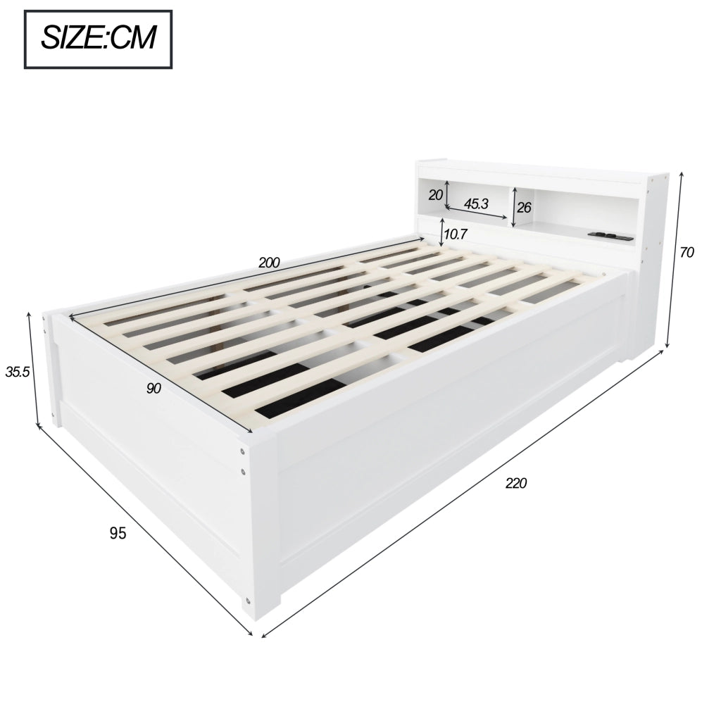 LETTO Multifunzionale 90x200 cm MDF Bianco con presa e LED
