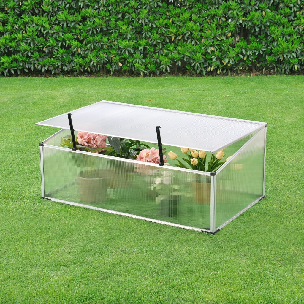 Mini Serra da Balcone/Terrazza per Piante Box Traslucido in Policarbonato 60 x 100 x 30/40 cm Protezione Piantine con Tettuccio Apribile