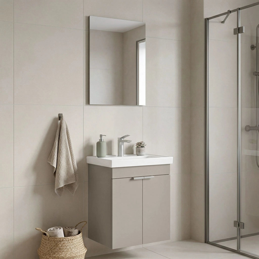 Set mobile lavabo con specchio (2 pezzi) "Desna 50" - 50 x 38 x 58 cm - Sabbia