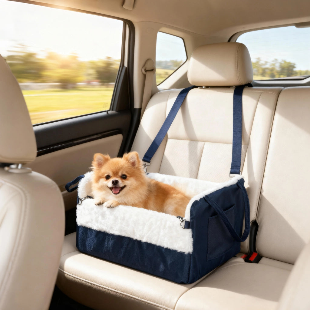 Seggiolino auto per cani ¨C Xylo ¨C con cintura di sicurezza, 55x46x32 cm, blu navy