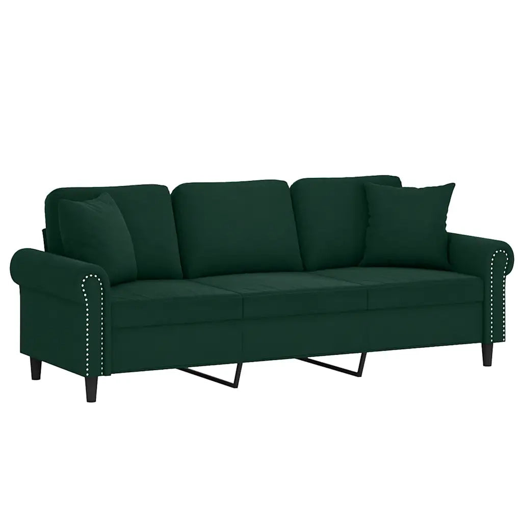 Divano a 3 Posti con Cuscini Verde Scuro 180 cm in Velluto 3200957