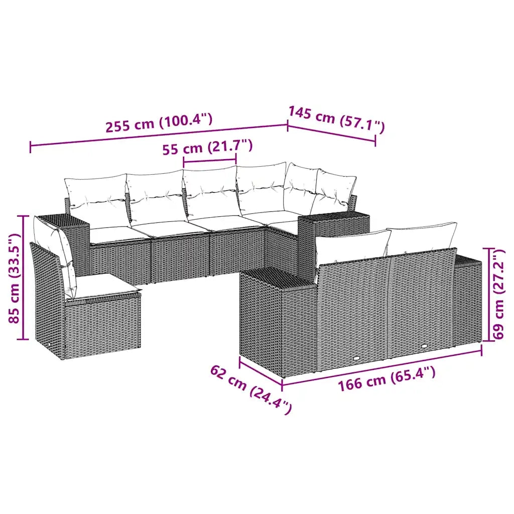 Set Divano da Giardino 8pz con Cuscini Grigio Chiaro Polyrattan 3222841