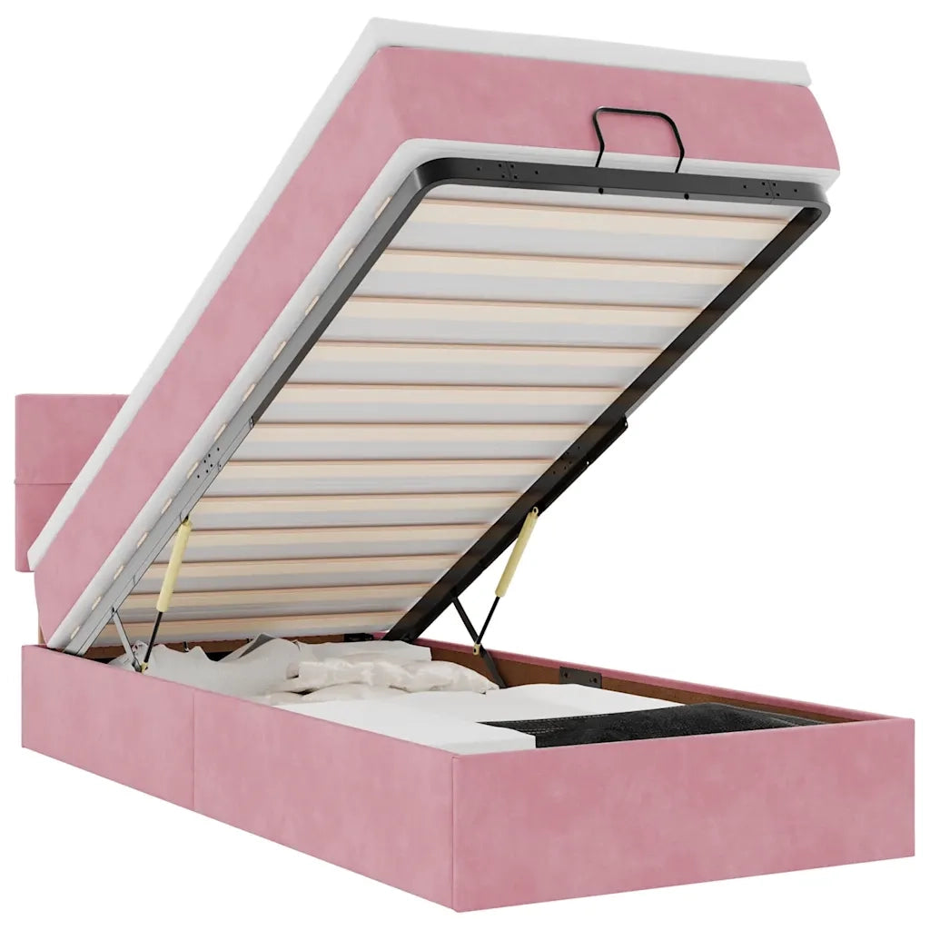 Pouf Letto con Materasso e LED Rosa 80x200cm in Velluto