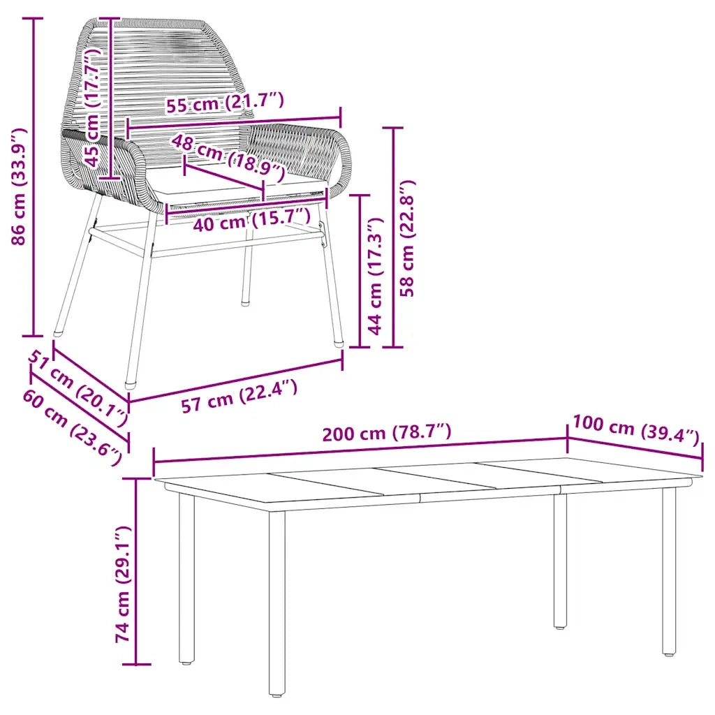 Set Pranzo da Giardino 7pz con Cuscini Marrone Polyrattan Vetro 3334574