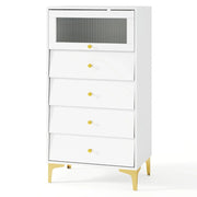 Cassettiera a 4 cassetti con anta in vetro a battente 60 x 40 x 112,5 cm spazio di archiviazione ottimale stile moderno legno bianco 20_0011542
