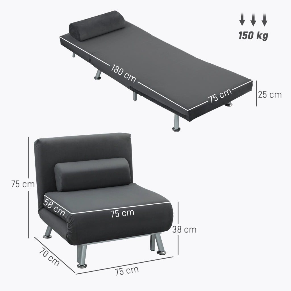 Poltrona Letto Reclinabile ¨C Xylo ¨C Tessuto Velluto Grigio Scuro 75x70x75 cm